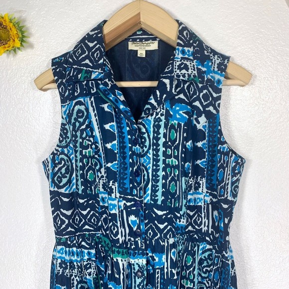 Norm Thompson Tribal Button Up Sleeves Collar Skater Dress Size Petite Small - Picture 4 of 10